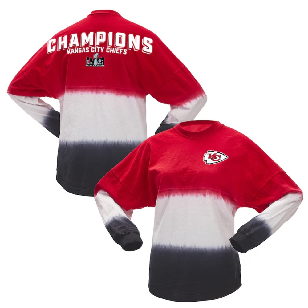 NFL Fanatics KC Chiefs Super Bowl LVIII Champions Ombre Long Sleeve T-Shirt